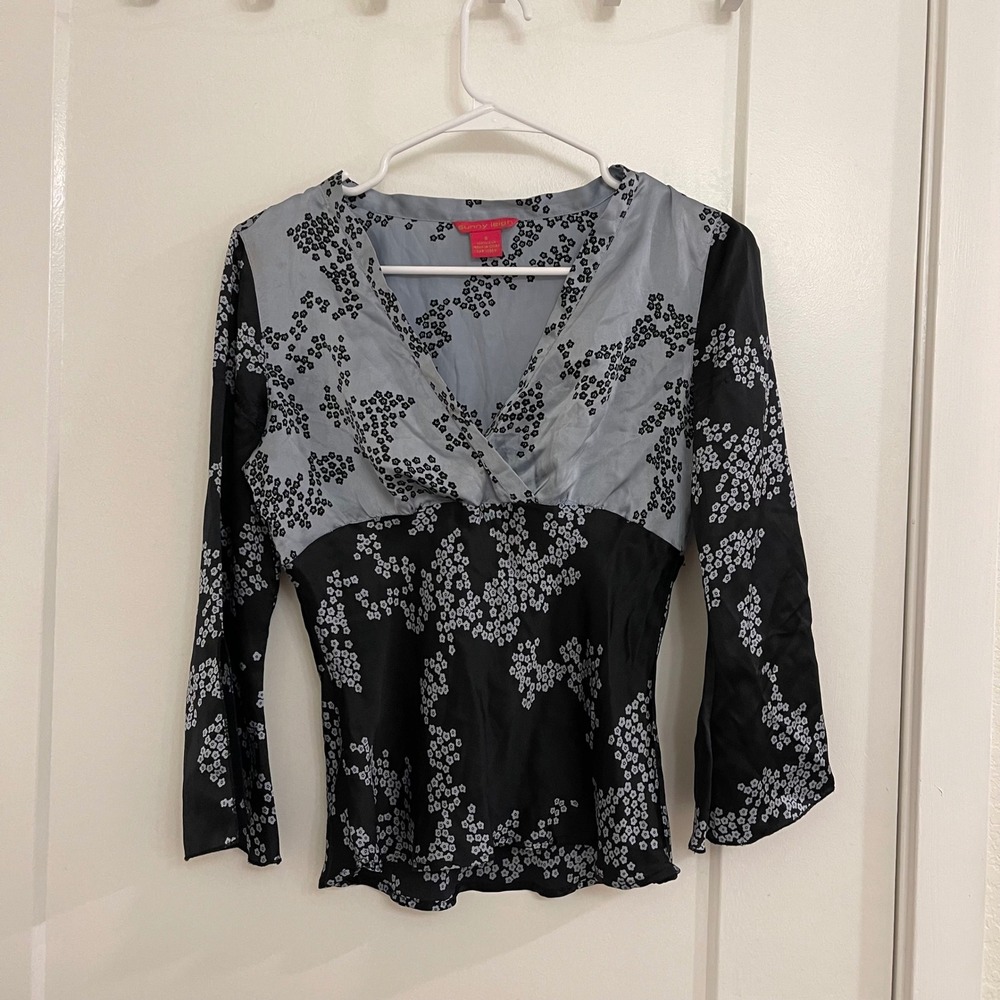 Vintage Y2K Silk Whimseygoth Sunny Leigh Blouse V Neck Boho Fairycore